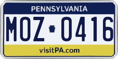 PA license plate MOZ0416
