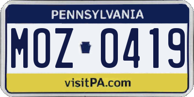 PA license plate MOZ0419