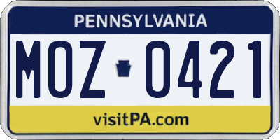 PA license plate MOZ0421