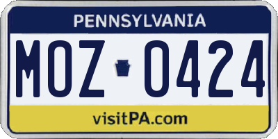 PA license plate MOZ0424