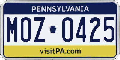PA license plate MOZ0425