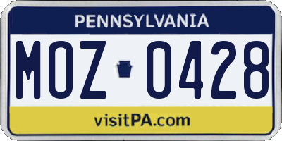PA license plate MOZ0428