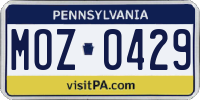 PA license plate MOZ0429