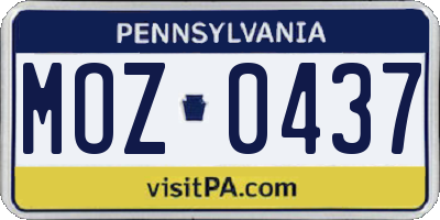 PA license plate MOZ0437