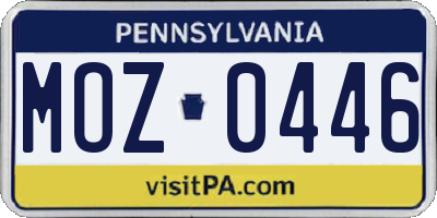 PA license plate MOZ0446