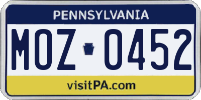 PA license plate MOZ0452