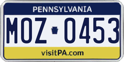 PA license plate MOZ0453