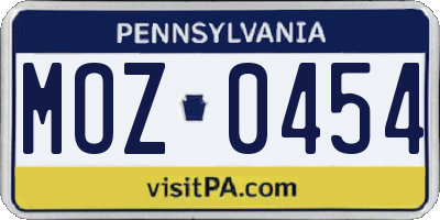 PA license plate MOZ0454