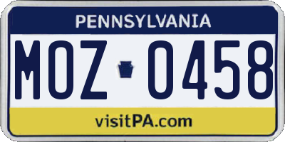 PA license plate MOZ0458