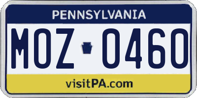 PA license plate MOZ0460