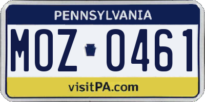 PA license plate MOZ0461