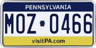 PA license plate MOZ0466