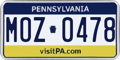 PA license plate MOZ0478