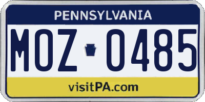 PA license plate MOZ0485