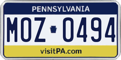 PA license plate MOZ0494