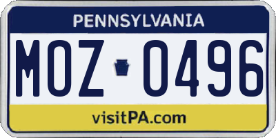 PA license plate MOZ0496
