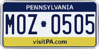 PA license plate MOZ0505