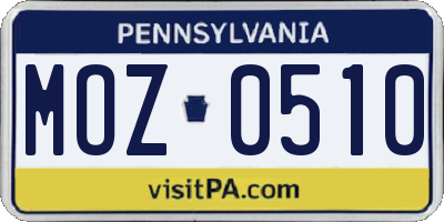 PA license plate MOZ0510