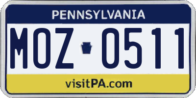 PA license plate MOZ0511