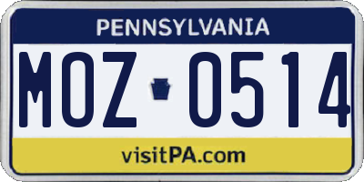 PA license plate MOZ0514