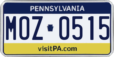 PA license plate MOZ0515