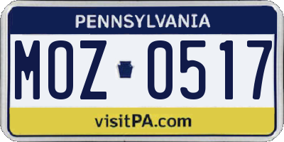 PA license plate MOZ0517