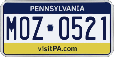 PA license plate MOZ0521