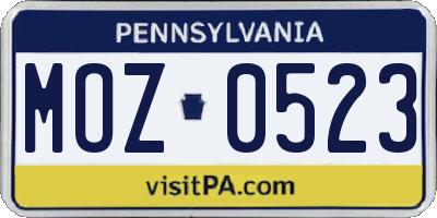 PA license plate MOZ0523