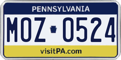 PA license plate MOZ0524