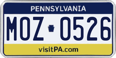 PA license plate MOZ0526