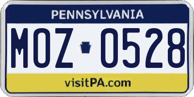 PA license plate MOZ0528