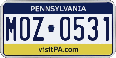 PA license plate MOZ0531