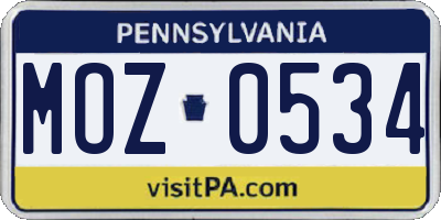 PA license plate MOZ0534