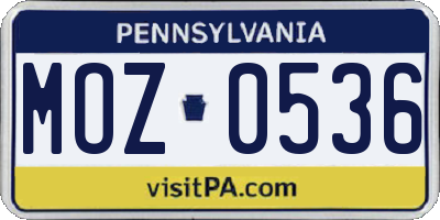 PA license plate MOZ0536