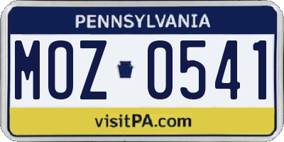 PA license plate MOZ0541