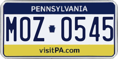 PA license plate MOZ0545
