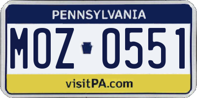 PA license plate MOZ0551