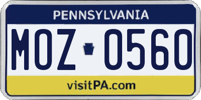 PA license plate MOZ0560