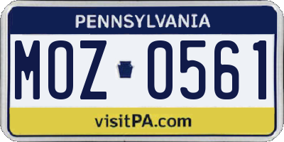 PA license plate MOZ0561