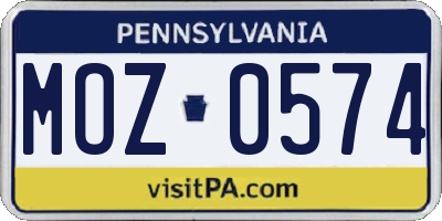 PA license plate MOZ0574