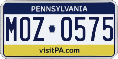 PA license plate MOZ0575