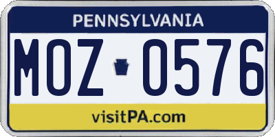 PA license plate MOZ0576