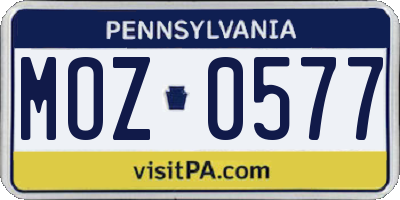 PA license plate MOZ0577