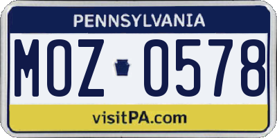 PA license plate MOZ0578