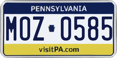 PA license plate MOZ0585