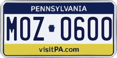 PA license plate MOZ0600