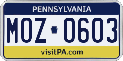 PA license plate MOZ0603