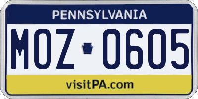 PA license plate MOZ0605