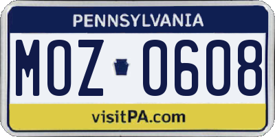 PA license plate MOZ0608