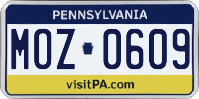 PA license plate MOZ0609